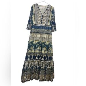 Emporio Sirenuse Blue and Cream cotton Maxi Dress S